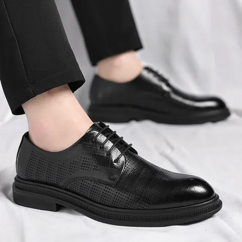 Scarpe Formale da Uomo in Pelle Business Traspiranti Traforate Rialzate Derby per Matrimonio Ufficio Estate Calzature Moda
