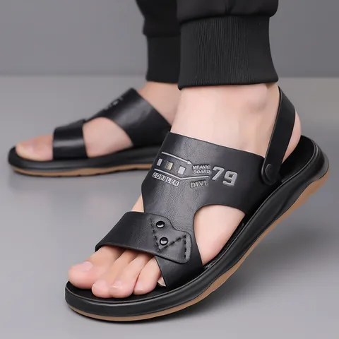 Sandali in Pelle da Uomo Estivi Pantofole da Spiaggia a Due Vie Antiscivolo Suola Morbida Sandali Casual a Punta Aperta