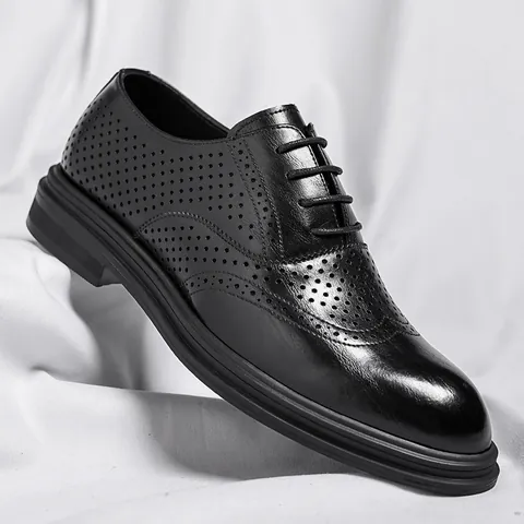Ανδρικά Επαγγελματικά Παπούτσια Brogue από Αναγεννημένο Δέρμα Αναπνεύσιμα Διάτρητα Παπούτσια Αύξησης Ύψους για Γάμο Πάρτι Γραφείο