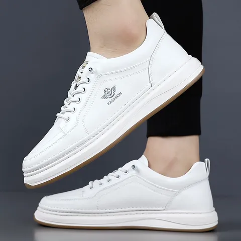 Men's Casual Board Shoes Minimalist Synthetic Leather Low Top Slip On Sneakers Breathable Non-Slip Fashion Flat Shoes