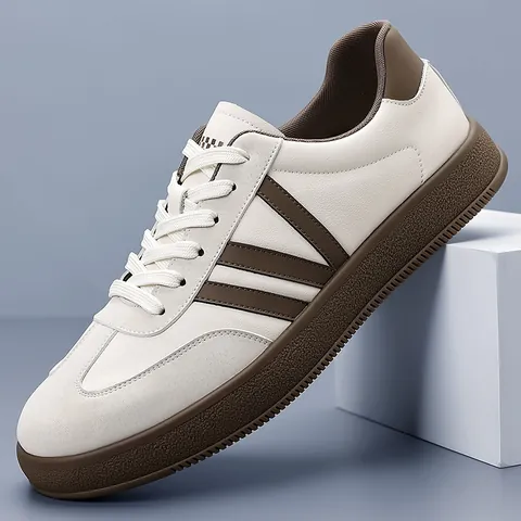 Heren Casual Microvezel Leren Skateboardschoenen Wit Bruin Vintage Ademend Slijtvast Rubberen Zool Mode Sneakers