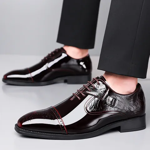 Men's Genuine Leather Business Formal Shoes British Style Brogue Carving Oxford Monk Strap Groom Wedding Dress Shoes