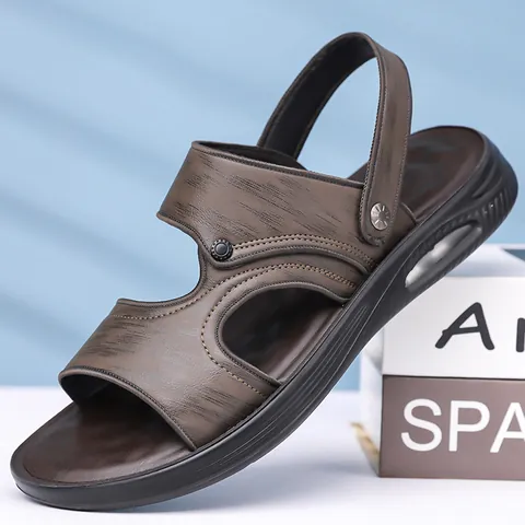 Herren Rindsleder Sandalen Sommer Atmungsaktiv Strand Schuhe Mit Luftkissen Weiche Sohle Zwei-Wege Freizeit Outdoor Sandalen Für Männer