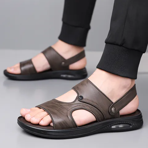 Herren Rindsleder Sandalen Sommer Atmungsaktiv Strand Schuhe Mit Luftkissen Weiche Sohle Zwei-Wege Freizeit Outdoor Sandalen Für Männer