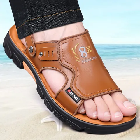 Sandalias de Cuero Genuino Informales para Hombre Zapatos de Playa de Verano para Exteriores de Doble Uso Transpirables para Hombre Conducir Caminar