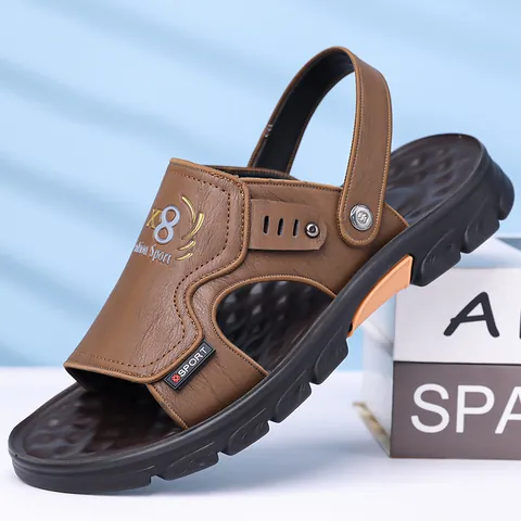 Herren Premium Rindsleder Sandalen Zwei-Wege Outdoor Strandschuhe Atmungsaktiv Rutschfest Lässig Weiche Sohle Sportliche Slipper