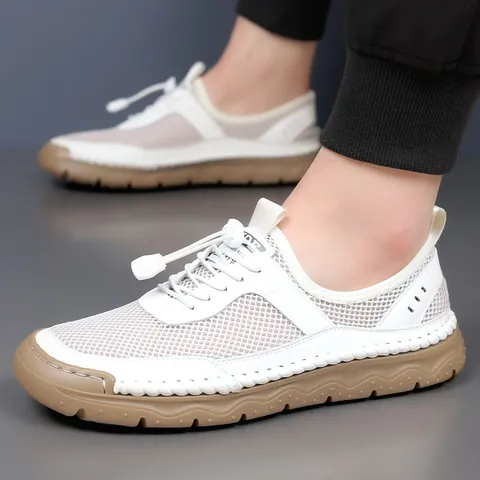 Herren Mode Mesh Atmungsaktiv Sneaker Casual Outdoor Sportschuhe Mit Elastischem Verschluss Handnaht Gummisohle Schuhwerk