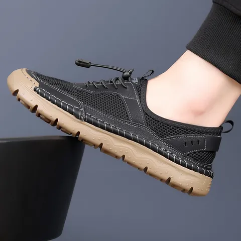 Herren Mode Mesh Atmungsaktiv Sneaker Casual Outdoor Sportschuhe Mit Elastischem Verschluss Handnaht Gummisohle Schuhwerk