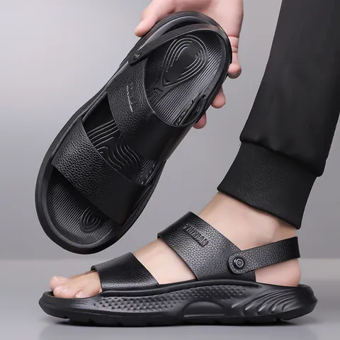 Sandalias de Cuero Casuales para Hombre Doble Uso Exterior Suela Blanda Antideslizante Zapatos de Playa Cómodos Transpirables para Hombre