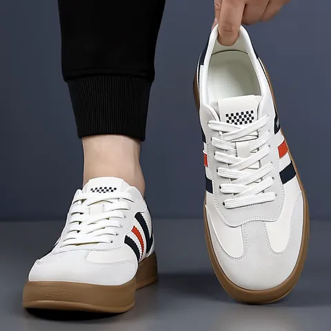 Men Vintage German Army Trainers Casual Microfiber Suede Sneakers Breathable Non-Slip Retro Skate Shoes White Blue Orange