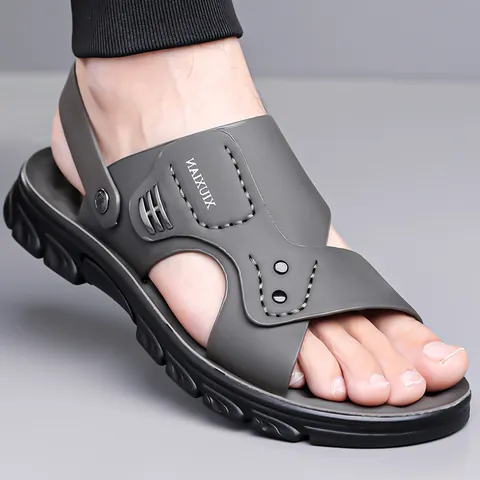 Men Casual Beach Sandals Summer Dual-Wear Slippers Microfiber Upper Polyurethane Sole Non-Slip Breathable Outdoor Driving