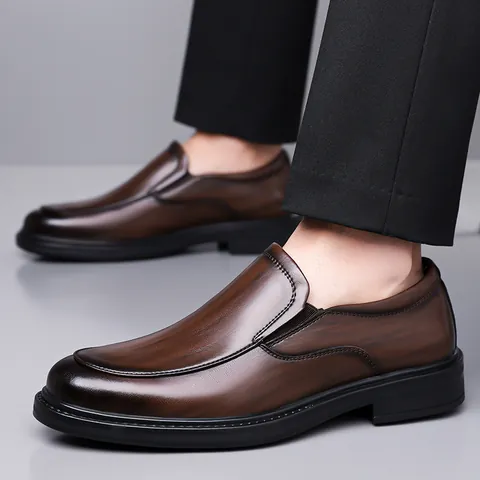 Men's Business Formal Leather Loafers Slip-On Dress Shoes Anti-Slip Breathable British Style For Wedding Office Men