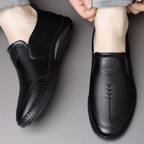 Men Genuine Leather Casual Shoes Slip-on Loafers And Lace-up Dress Shoes With Beef Tendon Sole Comfortable Driving Shoes