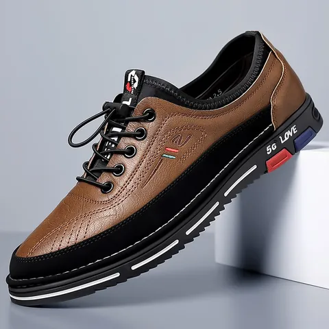 Men's Business Casual Split Leather Shoes Slip-on Loafers Soft Sole Driving Shoes Large Size Hand-stitched Non-slip Men Footwear