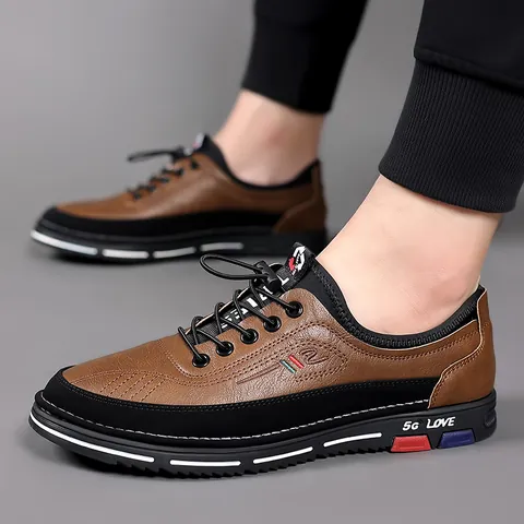 Men's Business Casual Split Leather Shoes Slip-on Loafers Soft Sole Driving Shoes Large Size Hand-stitched Non-slip Men Footwear