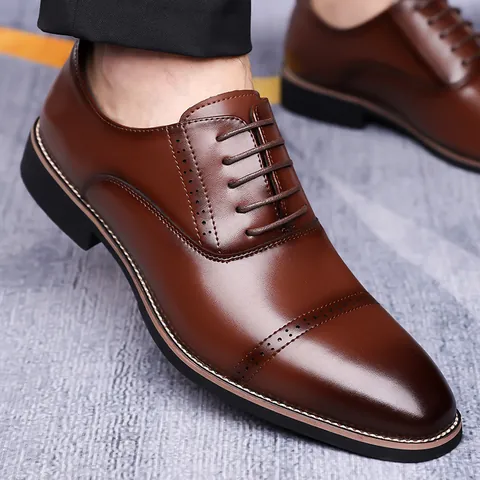 Men's British Style Business Dress Shoes Microfiber Leather Brogue Carving Pointed Toe Lace Up Oxford Shoes For Formal Wedding Office