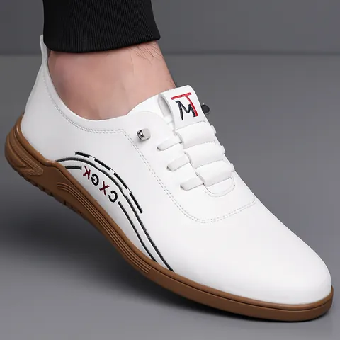 Men Casual Cowhide Leather Shoes Non Slip Soft Sole Breathable Hollow Out Driving Loafers Fashion Footwear Business Slip On
