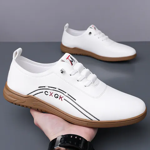 Men Casual Cowhide Leather Shoes Non Slip Soft Sole Breathable Hollow Out Driving Loafers Fashion Footwear Business Slip On
