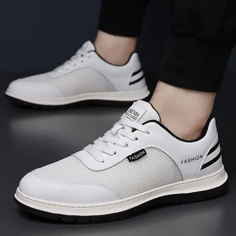 Men's Fashion Mesh Breathable Sports Sneakers Lightweight Comfortable Casual Walking Shoes For Travel Student Trendy Lace Up Athletic Shoes