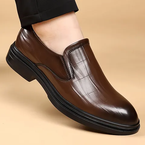 Men Business Formal Leather Shoes Microfiber Crocodile Embossed Slip On Loafers For Wedding Office British Style Brown Black