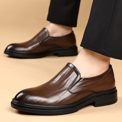 Men Business Formal Leather Shoes Microfiber Crocodile Embossed Slip On Loafers For Wedding Office British Style Brown Black
