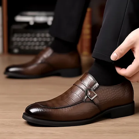 Men Business Formal Monk Strap Leather Shoes Crocodile Embossed Pattern Slip On Casual Dress Shoes For Groom Wedding Party