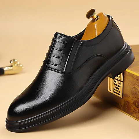 Men's Business Formal Leather Shoes Classic Black Cowhide Oxford Derby Shoes Slip-on Lace-up Breathable Non-slip Dress Shoes