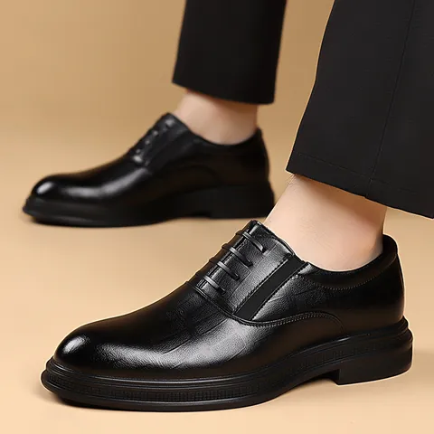 Men's Business Formal Leather Shoes Classic Black Cowhide Oxford Derby Shoes Slip-on Lace-up Breathable Non-slip Dress Shoes
