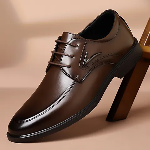 Men's Business Formal Leather Shoes Classic British Style Lace-up Derby Shoes With Rubber Sole For Wedding Office Work