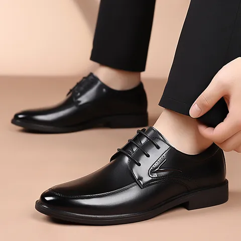 Men's Business Formal Leather Shoes Classic British Style Lace-up Derby Shoes With Rubber Sole For Wedding Office Work