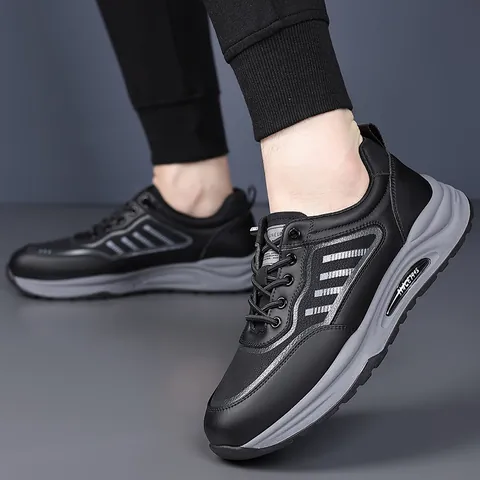 Men's Fashion Casual Sneakers Breathable Non-Slip Sports Shoes Microfiber Leather Patchwork Design Thick Sole Low Top Trainers