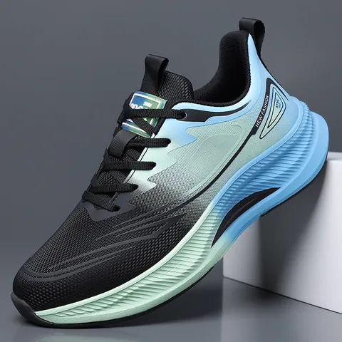 Men's Lightweight Breathable Running Shoes Casual Mesh Sport Sneakers Gradient Thick Sole Non-slip Athletic Walking Shoes