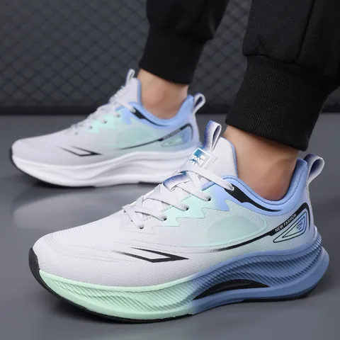 Men's Lightweight Breathable Running Shoes Casual Mesh Sport Sneakers Gradient Thick Sole Non-slip Athletic Walking Shoes