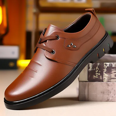 Men Business Casual Leather Shoes Selected Top Layer Cowhide Non-Slip Warm Flat Dress Shoes For Office Party Daily Large Size