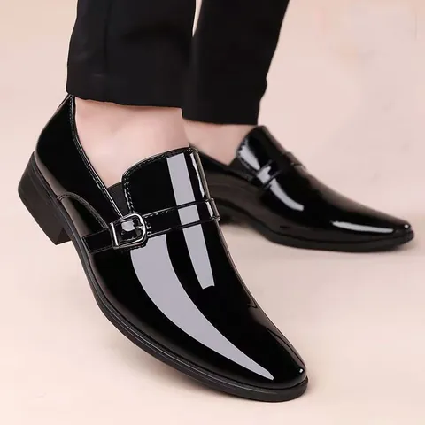 Men's Patent Leather Monk Strap Shoes British Style Business Casual Slip On Loafers Formal Dress Shoes For Wedding Office