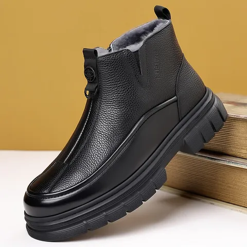 Botas de Invierno para Hombre con Forro de Piel Sintética Zapatos de Algodón Cálidos Antideslizantes Cuero Sintético Botas de Nieve