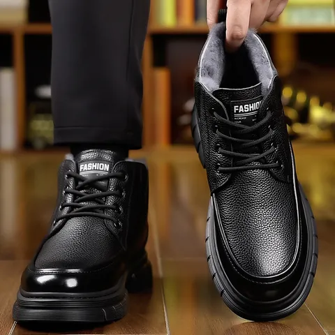 Botas de Invierno para Hombre con Forro de Piel Sintética Zapatos de Algodón Cálidos Antideslizantes Cuero Sintético Botas de Nieve