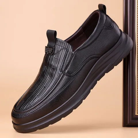 Men Genuine Leather Casual Shoes Thick Sole Slip-On Business Oxford Shoes British Style Wear-Resistant Loafers For Office Daily