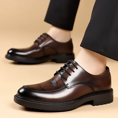 Men Business Dress Shoes Crocodile Embossed Microfiber Leather Formal Derby Shoes For Wedding Banquet British Style Non-slip