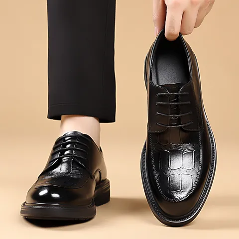 Men Business Dress Shoes Crocodile Embossed Microfiber Leather Formal Derby Shoes For Wedding Banquet British Style Non-slip