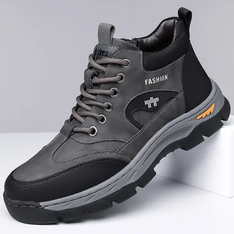 Men's Outdoor Winter Snow Boots Faux Fur Lined Microfiber Leather Hiking Shoes Non-slip Rubber Sole Lace-up Work Boots