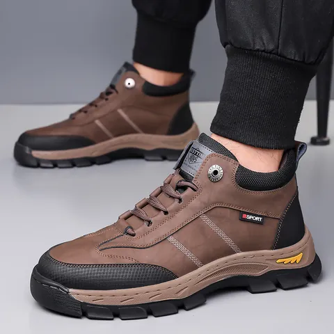 Men's Winter Snow Boots High Top Warm Fleece Lined Outdoor Casual Shoes Anti-Slip Thick Sole Microfiber Leather Boots For Men