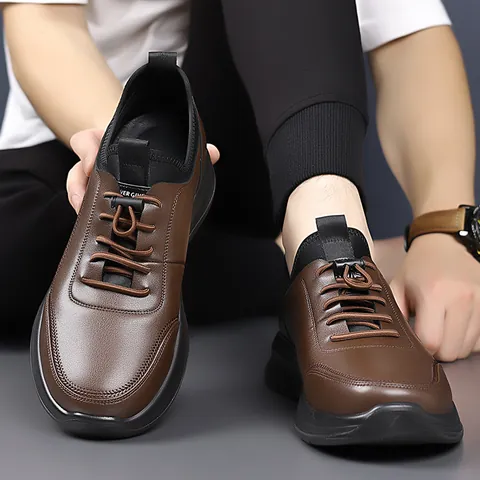 Sneakers in Pelle Casual da Uomo Suola Spessa Scarpe da Camminata Antiscivolo Scarpe Sportive Traspiranti Uomo Calzature Basse