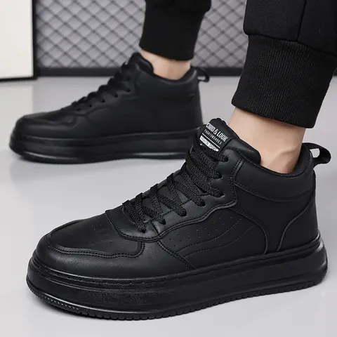 Men's High-top Board Shoes Microfiber Leather Thick Sole Breathable Slip-resistant Fashion Casual Sneakers For Men Work Daily