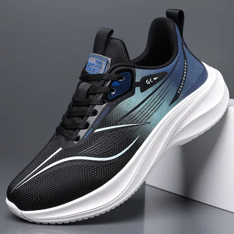 Men's Fashion Sport Sneakers Breathable Mesh Synthetic Leather Thick Sole Casual Running Shoes For Outdoor Travel Walking Non-Slip