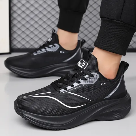 Men's Fashion Sport Sneakers Breathable Mesh Synthetic Leather Thick Sole Casual Running Shoes For Outdoor Travel Walking Non-Slip