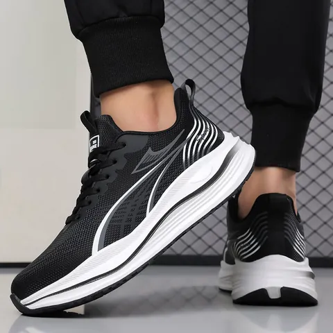 Heren Casual Sport Hardloopschoenen Ademend Leer Mesh Dikke Zool Antislip Sportieve Sneakers Outdoor Wandelen Joggen