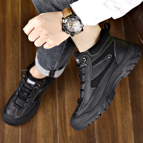 Men's Vintage Martin Boots Warm Fleece Lined Microfiber Leather High Top Outdoor Work Boots Anti-Slip Rubber Sole Shoes