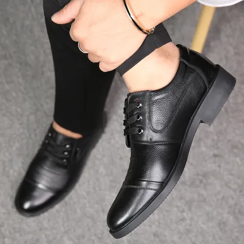 Men Genuine Cowhide Leather Business Shoes Winter Warm Plush Lining Formal Oxford Shoes Casual Slip On Brown Black Dress Shoes