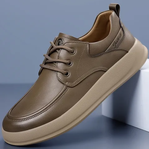 Men's Casual Leather Shoes Autumn Retro Lychee Pattern Thick Sole Non-slip Breathable Fashion Sneakers For Men Footwear